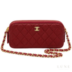 Chanel Bag | Double Zip Clutch with Chain (Wallet on Chain) – Burgundy (Quilted caviar leather with gold-tone hardware)