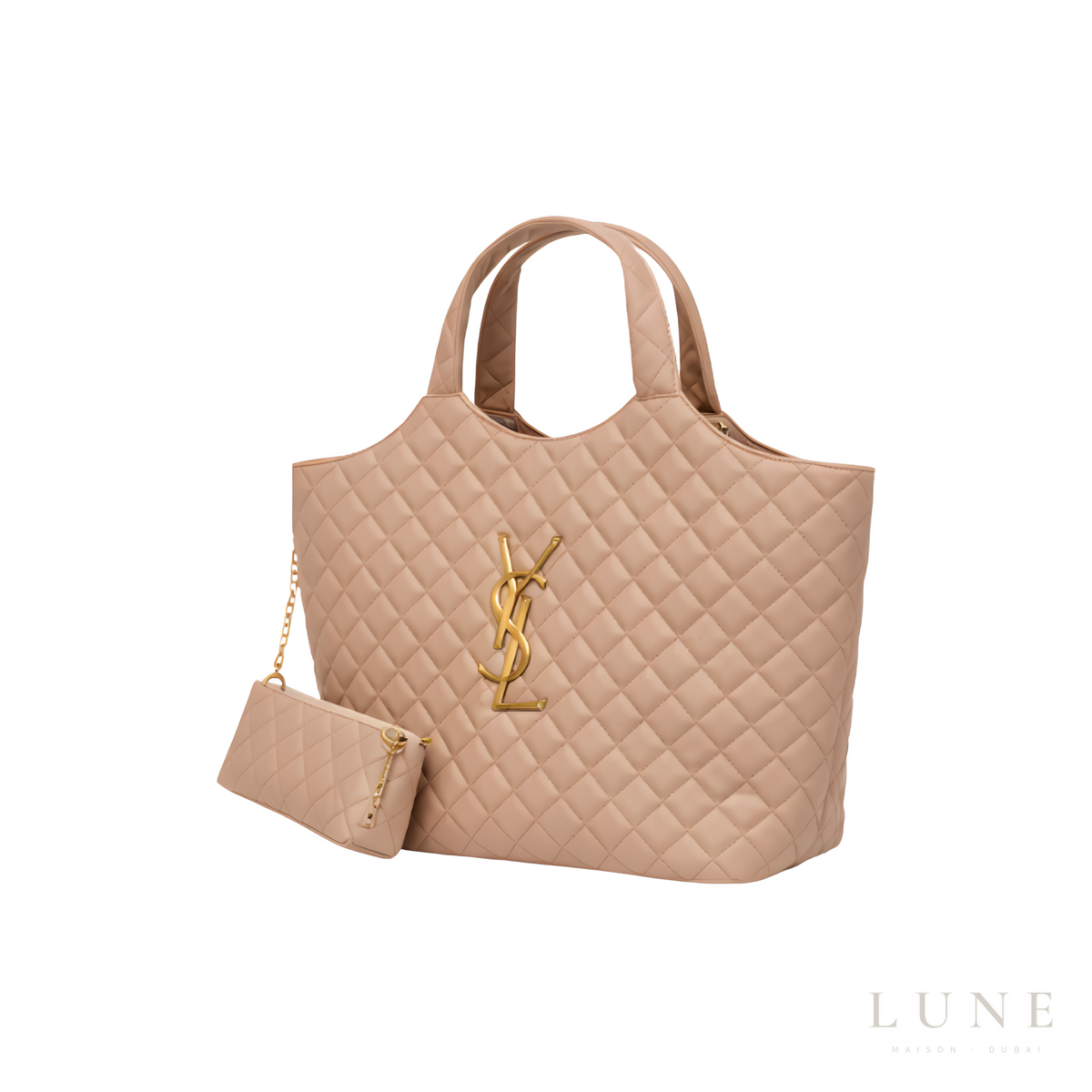 YSL Icare Maxi Quilted Suede Beige