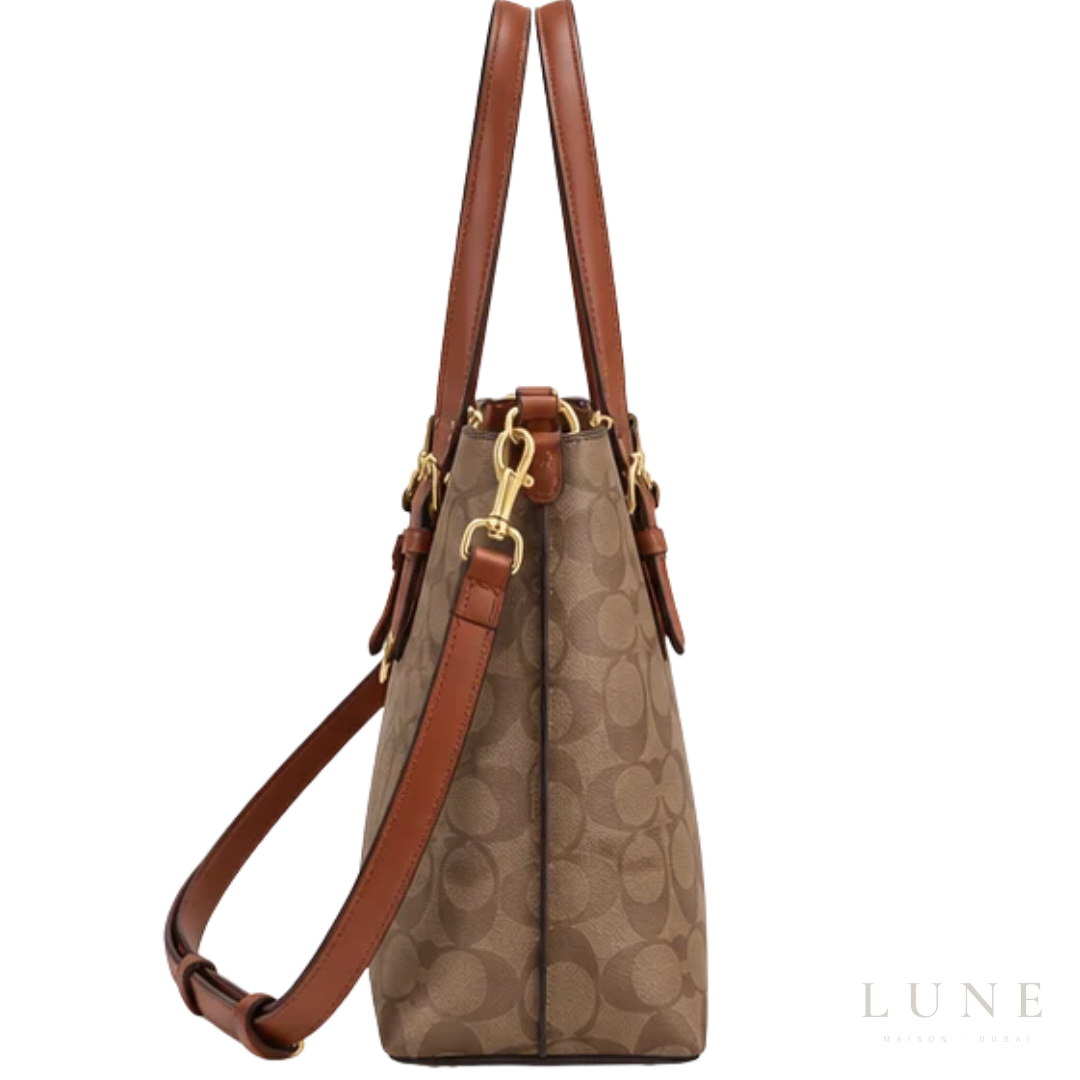Coach Bag | Mollie Tote 25 (Crossbody Tote Bag) – Khaki Brown (Signature Canvas with Saddle Brown leather trim)
