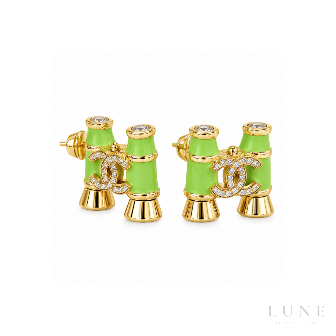 Chanel CC Bamboo Lime Green Earrings