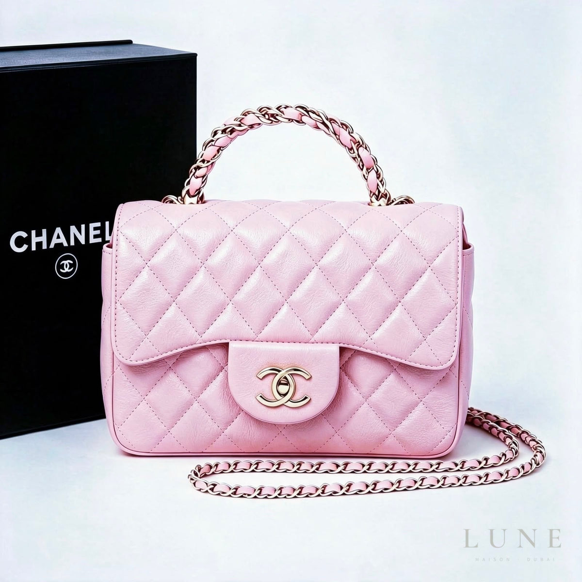 Chanel Quilted Lambskin Mini Flap Top Handle Bag – Light Pink - View 5
