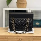 Classic Caviar 30 cm Bag – Black & Gold