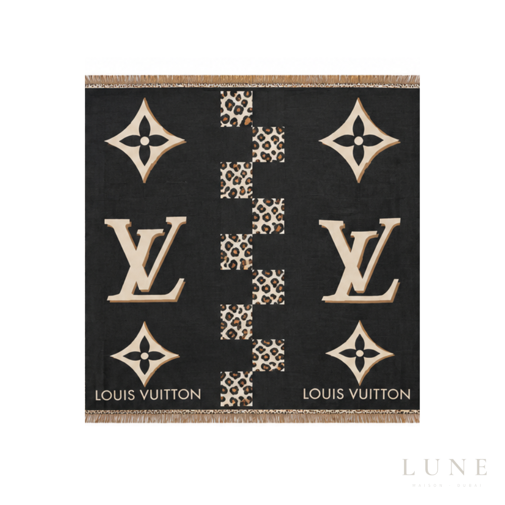 Louis Vuitton Monogram Black Leopard Accent Scarf