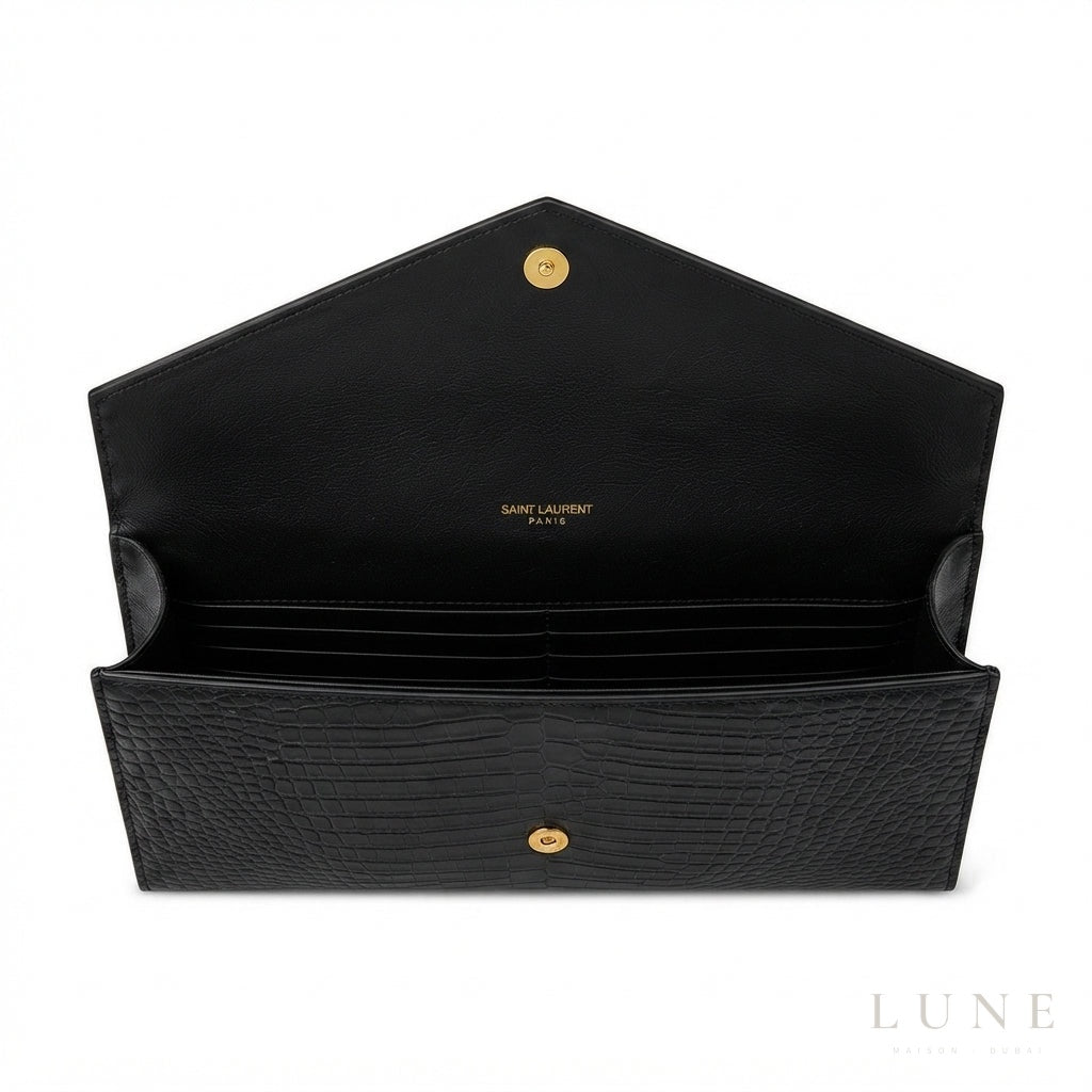 Saint Laurent Uptown Pouch – Crocodile-Embossed Black - View 3