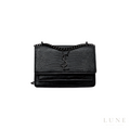 YSL Sunset Medium SO Black Croc-Embossed