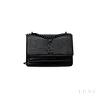 YSL Sunset Medium SO Black Croc-Embossed