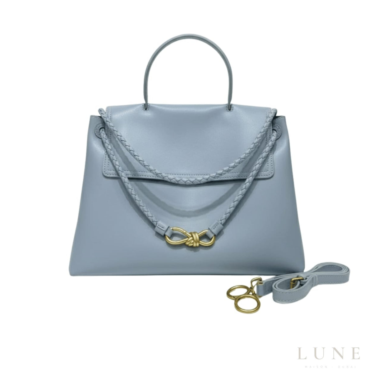 Bottega Veneta Ciao Top Handle Bag - Light Blue Leather with A Gold
