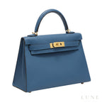 Hermès Mini Kelly 20 Sellier Handbag - Deep Blue Hue with Gold Hardware
