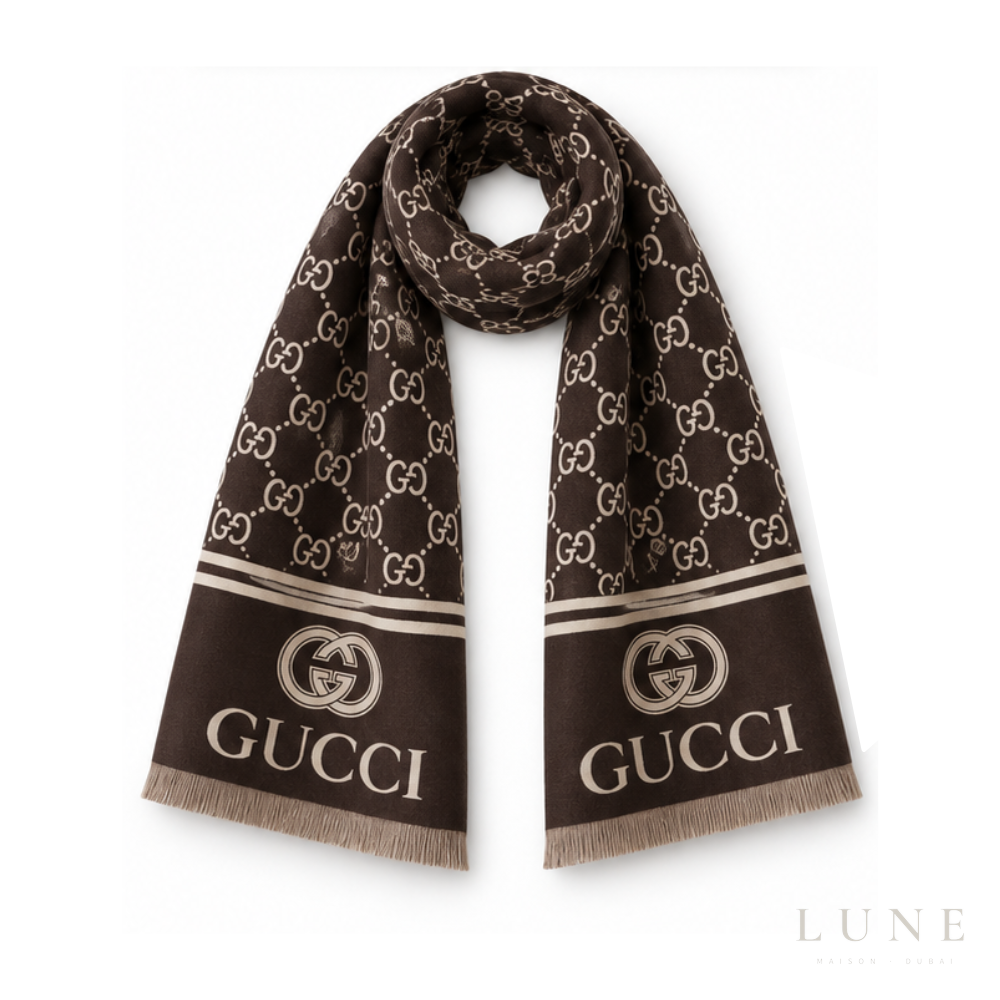 Gucci GG Reversible Logo Scarf – Dark Brown