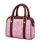 Coach Bag | Micro Rowan Satchel – Pink – Burgundy (Signature coated canvas with dark wine red leather trim)