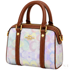 Coach Bag | Micro Rowan Satchel – Pastel Rainbow (Holographic Rainbow Signature canvas with brown leather trim)