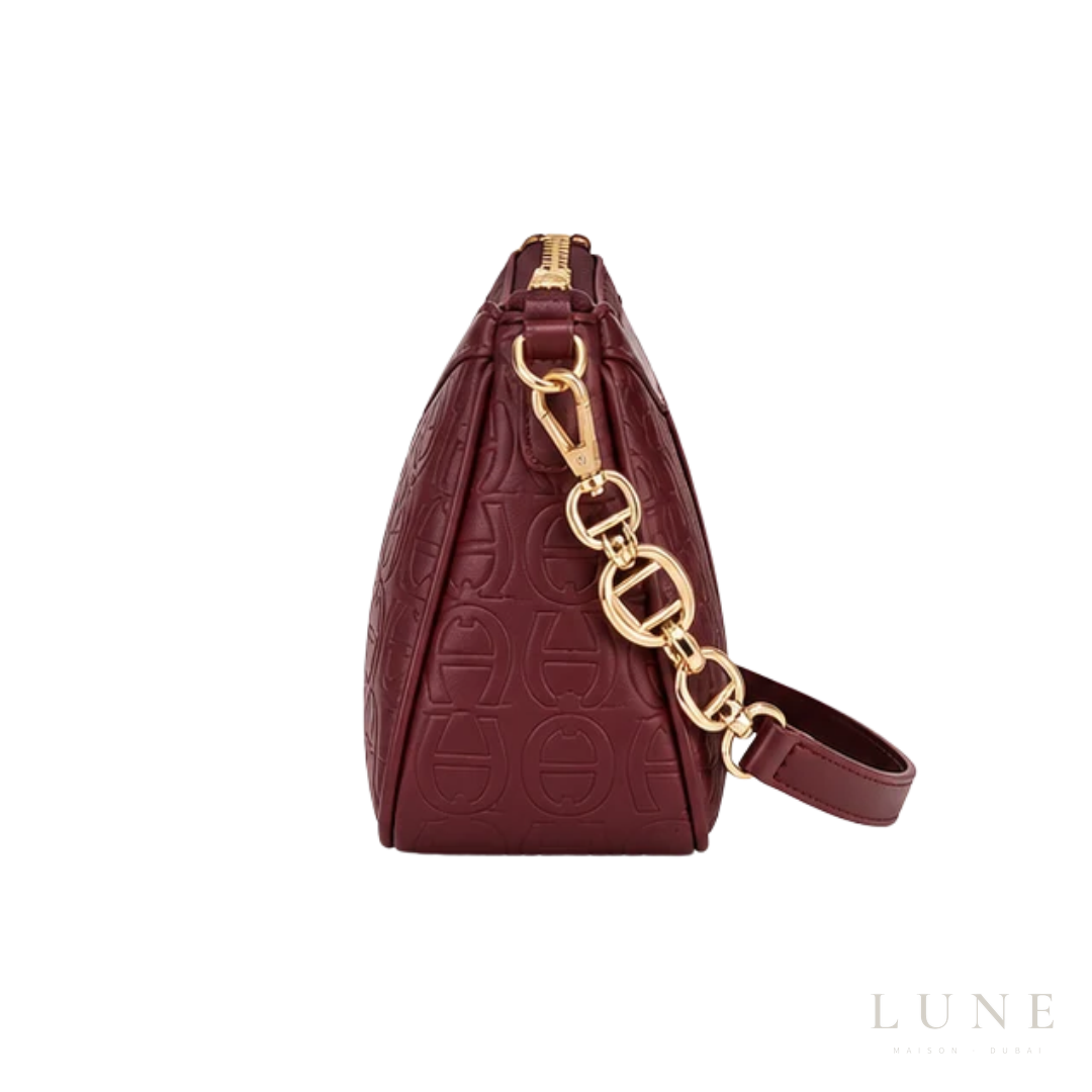 Aigner Bag | Delia Monogram Shoulder Bag – Burgundy – Wine