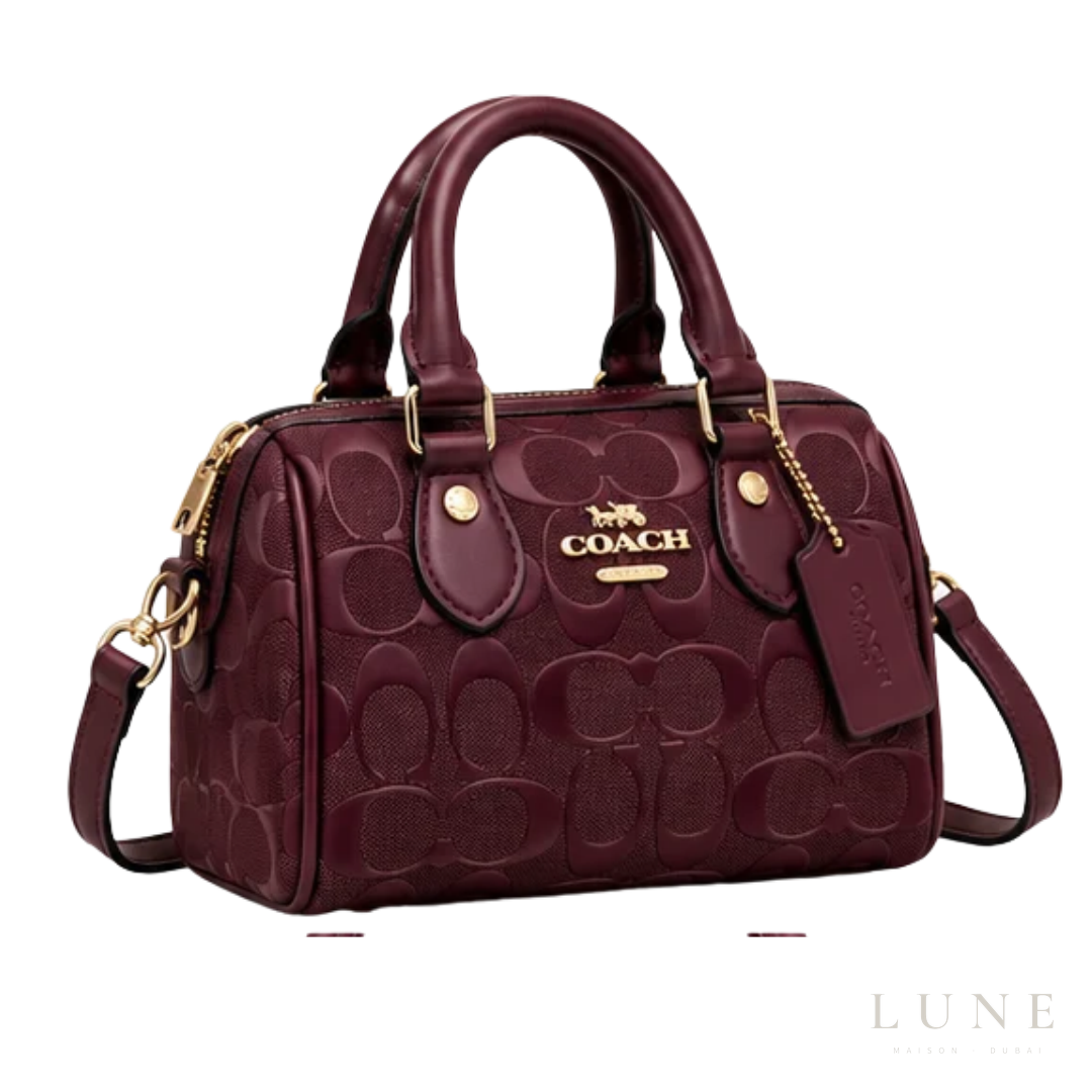 Coach Bag | Mini Rowan Crossbody Bag – Maroon – Deep Berry Signature