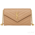 Saint Laurent Bag | (YSL) – Cassandre Matelassé Wallet on Chain (Envelope Chain Wallet) – Beige (Dark Beige – Dark Natural grain de poudre leather with gold-tone hardware)