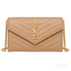 Saint Laurent Bag | (YSL) – Cassandre Matelassé Wallet on Chain (Envelope Chain Wallet) – Beige (Dark Beige – Dark Natural grain de poudre leather with gold-tone hardware)