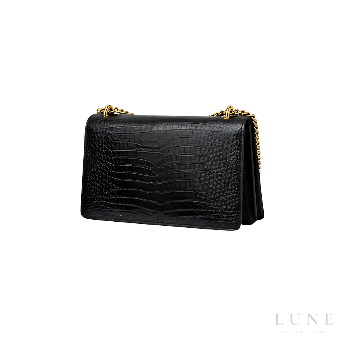 YSL Sunset Medium Croc-Embossed Leather