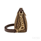Aigner Bag | Leah Icon Pochette Shoulder Bag XS – Brown (Dadino monogram canvas with dark brown leather trim)