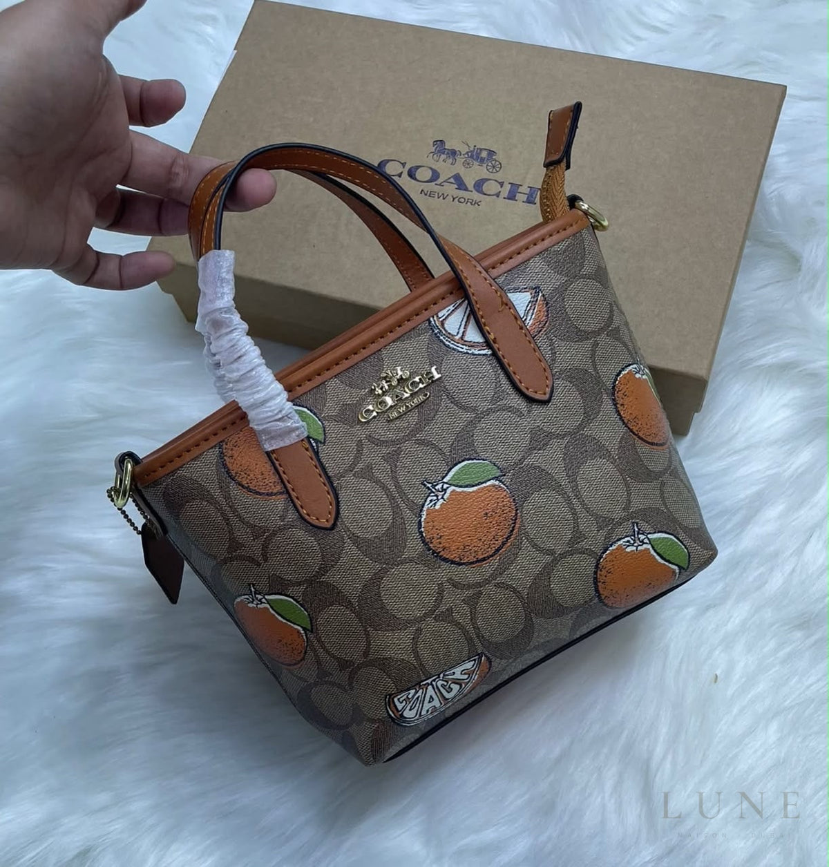 Coach Bag Canvas Vibrant Orange Fruit Print - View 4