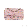 Chanel Mini Flap Bag Pink Tweed and Sequin Light Gold Hardware - View 1