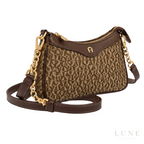 Aigner Bag | Leah Icon Pochette Shoulder Bag XS – Brown (Dadino monogram canvas with dark brown leather trim)