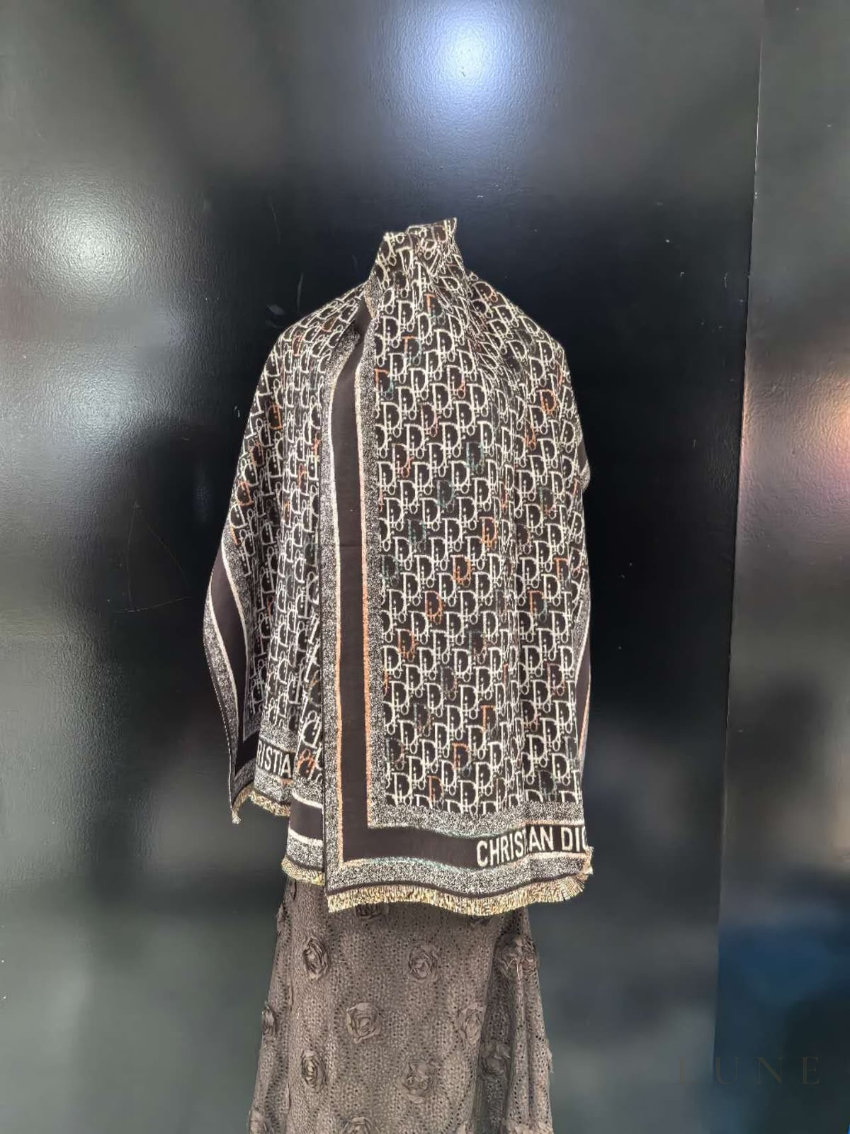 Dior Oblique Scarf – Dark Brown