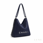 Chanel Maxi Hobo Ribbed Leather Blue