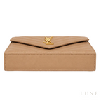 Saint Laurent Bag | (YSL) – Cassandre Matelassé Wallet on Chain (Envelope Chain Wallet) – Beige (Dark Beige – Dark Natural grain de poudre leather with gold-tone hardware)