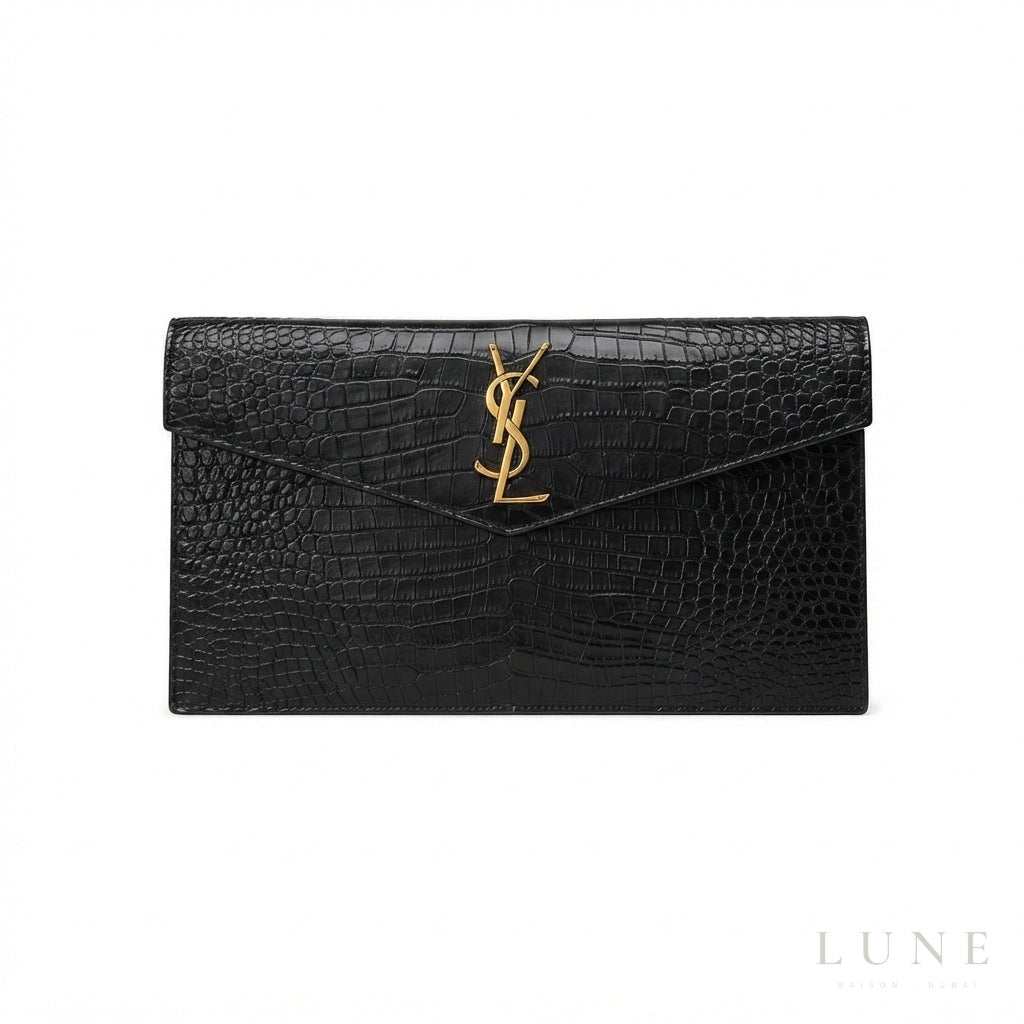 Saint Laurent Uptown Pouch – Crocodile-Embossed Black - View 1