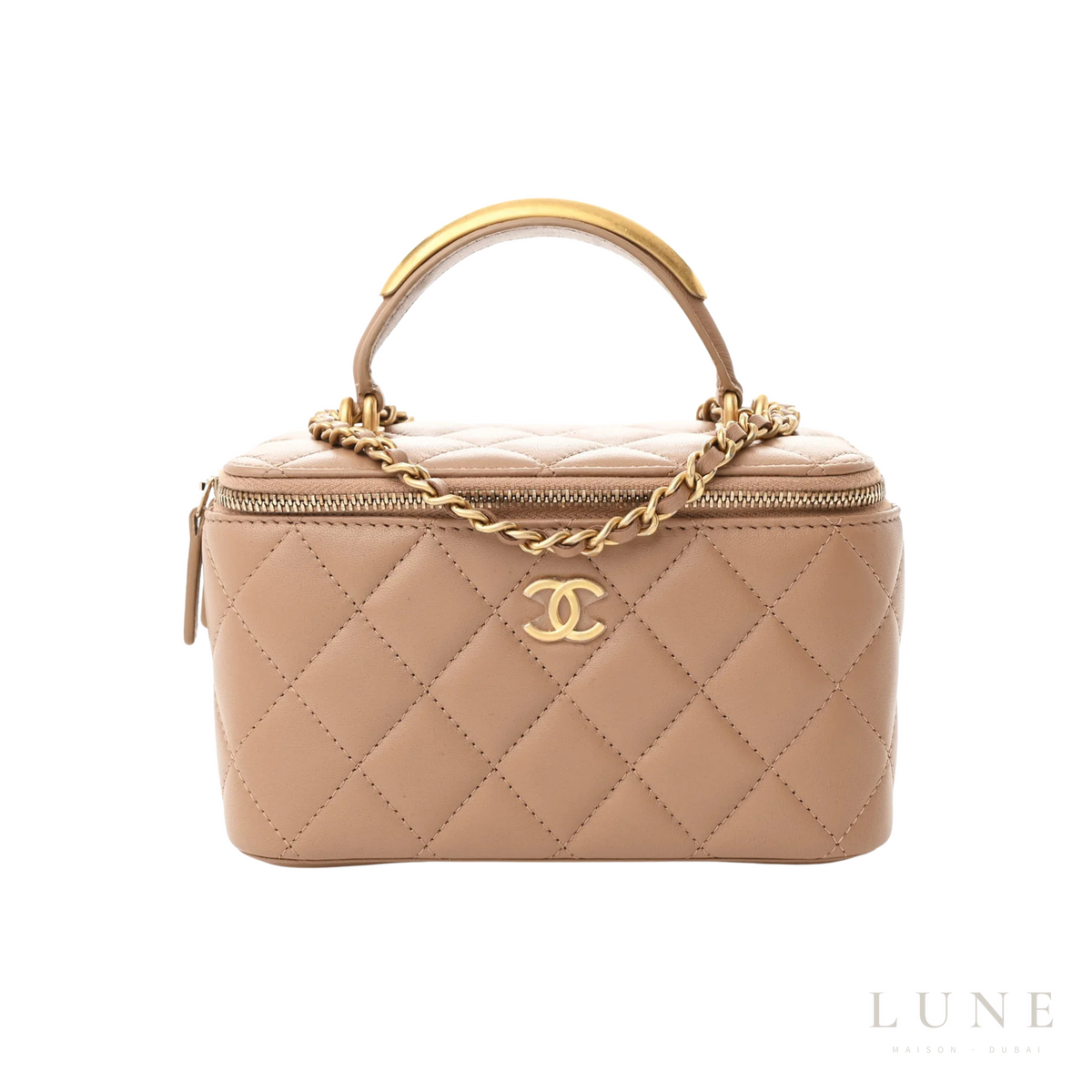 Chanel Small Vanity Case Chain Beige