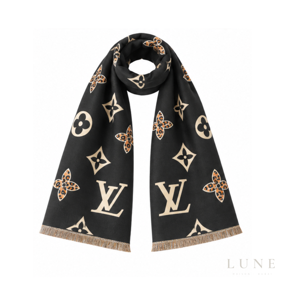 Louis Vuitton Monogram Black Scarf – White