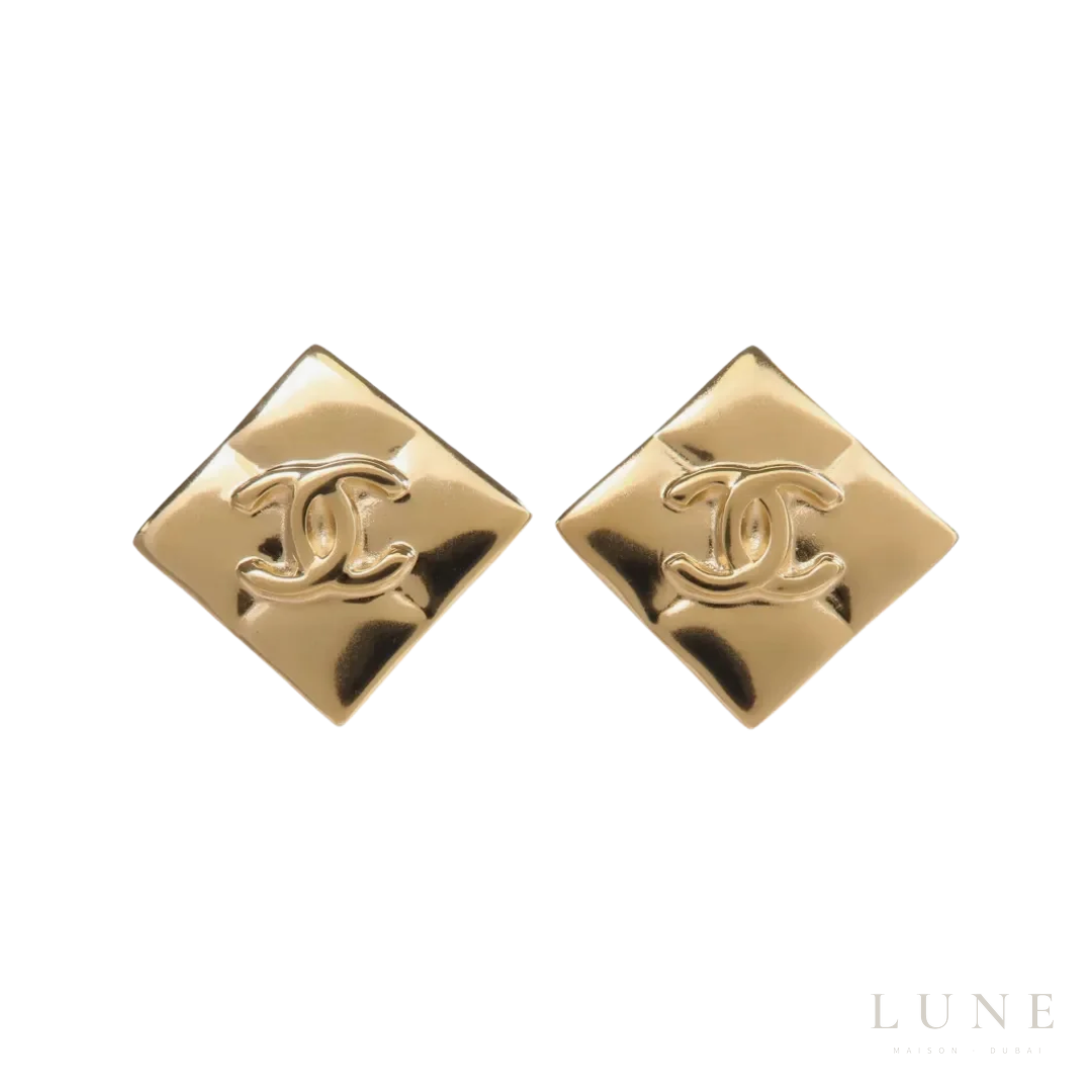 Chanel Metal CC Square Earrings Gold