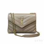 Saint Laurent Loulou Small Chain Bag - Taupe / Beige Calfskin Leather