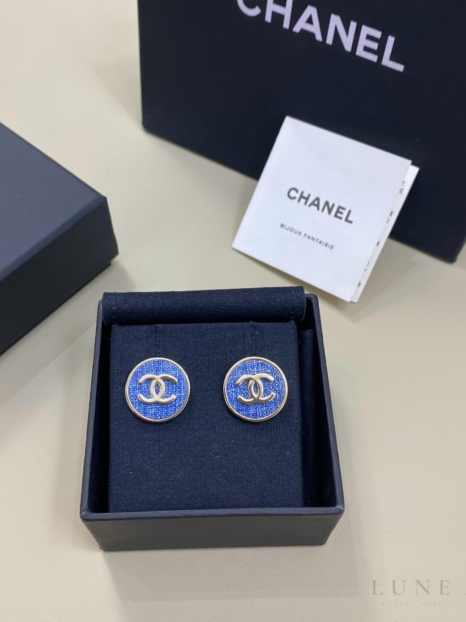 Chanel Denim Button Earrings