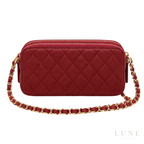 Chanel Bag | Double Zip Clutch with Chain (Wallet on Chain) – Burgundy (Quilted caviar leather with gold-tone hardware)