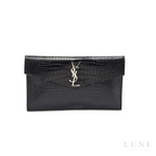 Saint Laurent Uptown Crocodile-Embossed Leather Pouch – Black - View 1