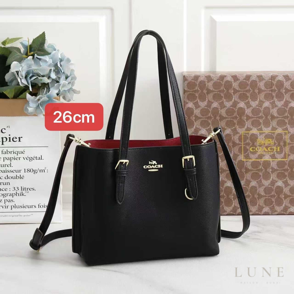 Coach Bag | Mollie Tote 25 – Black – Red