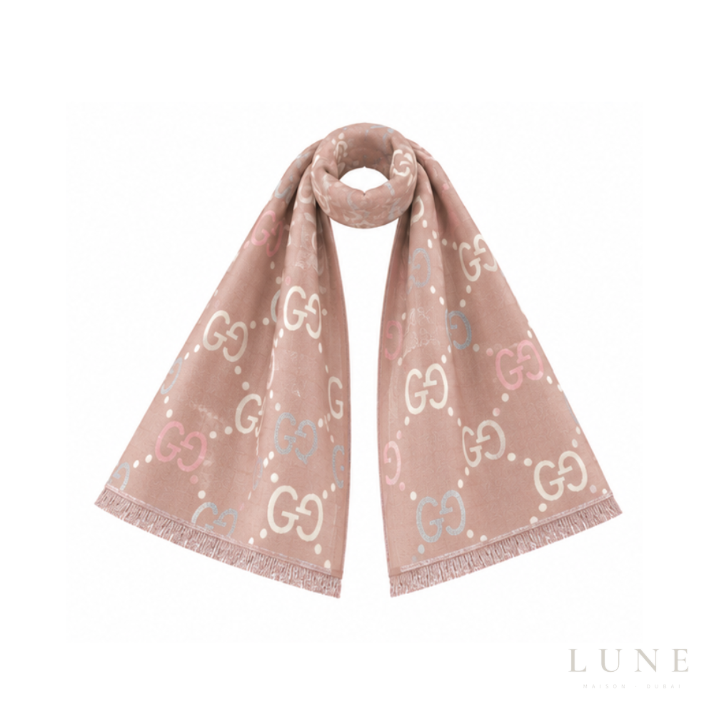 Gucci GG Monogram Jacquard Scarf – Pink