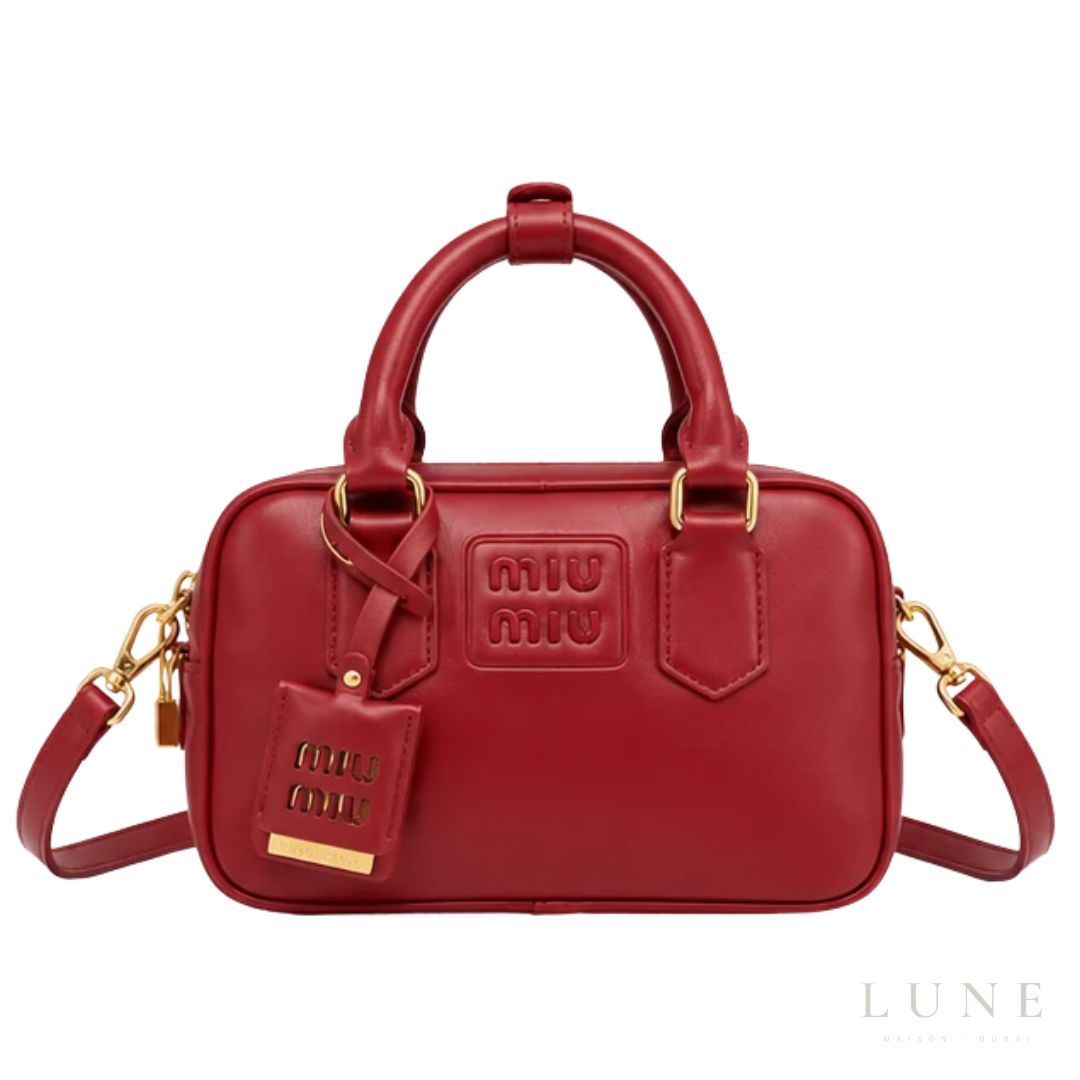 Miu Miu Bag | Arcadie Leather Bag (Top-handle satchel – crossbody bag) – Cherry Red (Rubino – Crimson with gold-tone hardware)