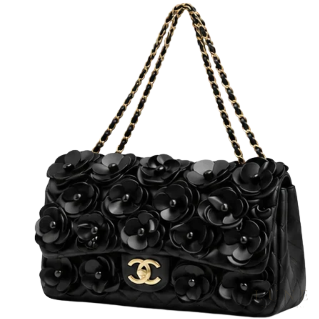 Chanel Bag | Camellia Appliqué Classic Flap Bag – Black
