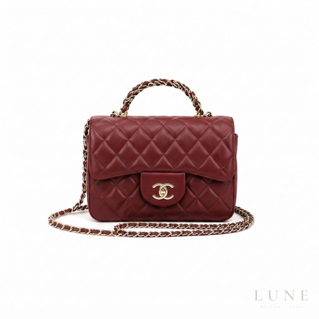 Chanel Top Handle Mini Rectangular Flap Bag – Burgundy - View 1