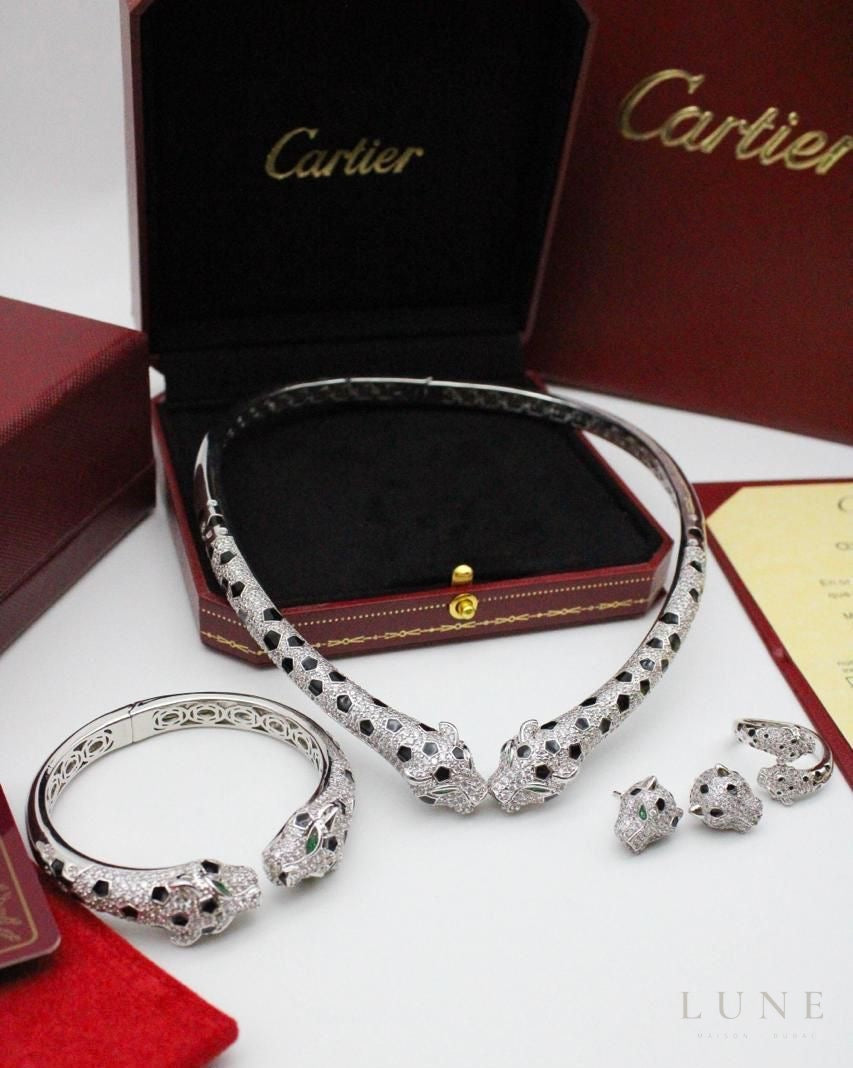 Cartier Panthere De Cartier Emerald Onyx White Gold Set