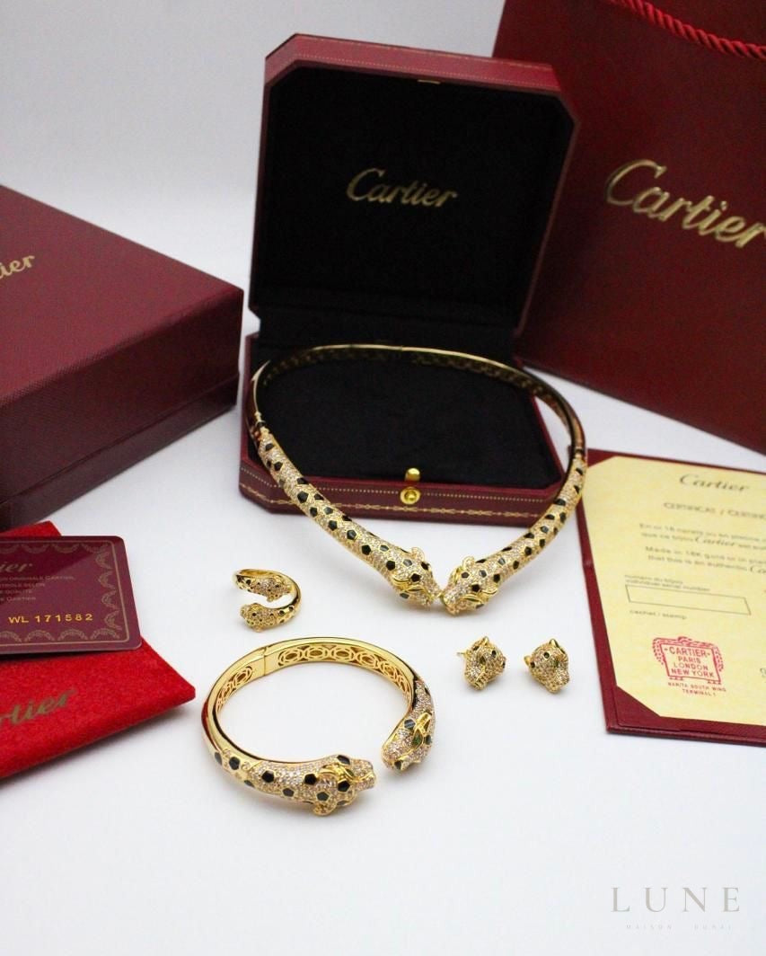 Cartier Panthere De Cartier Emerald Onyx Yellow Gold Set