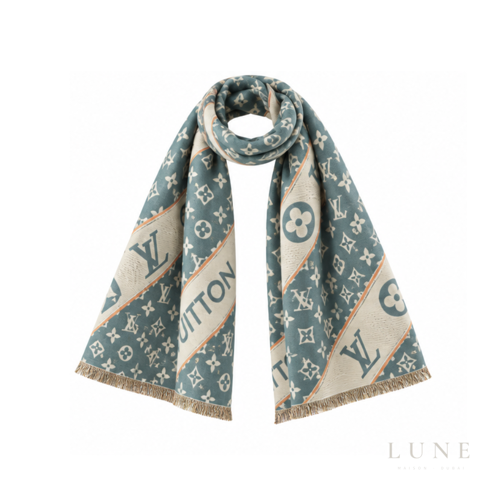 Louis Vuitton Monogram Denim Shawl Pearl – Grey