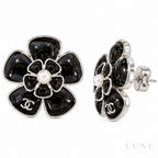 Chanel Black Camellia Pearl Earrings
