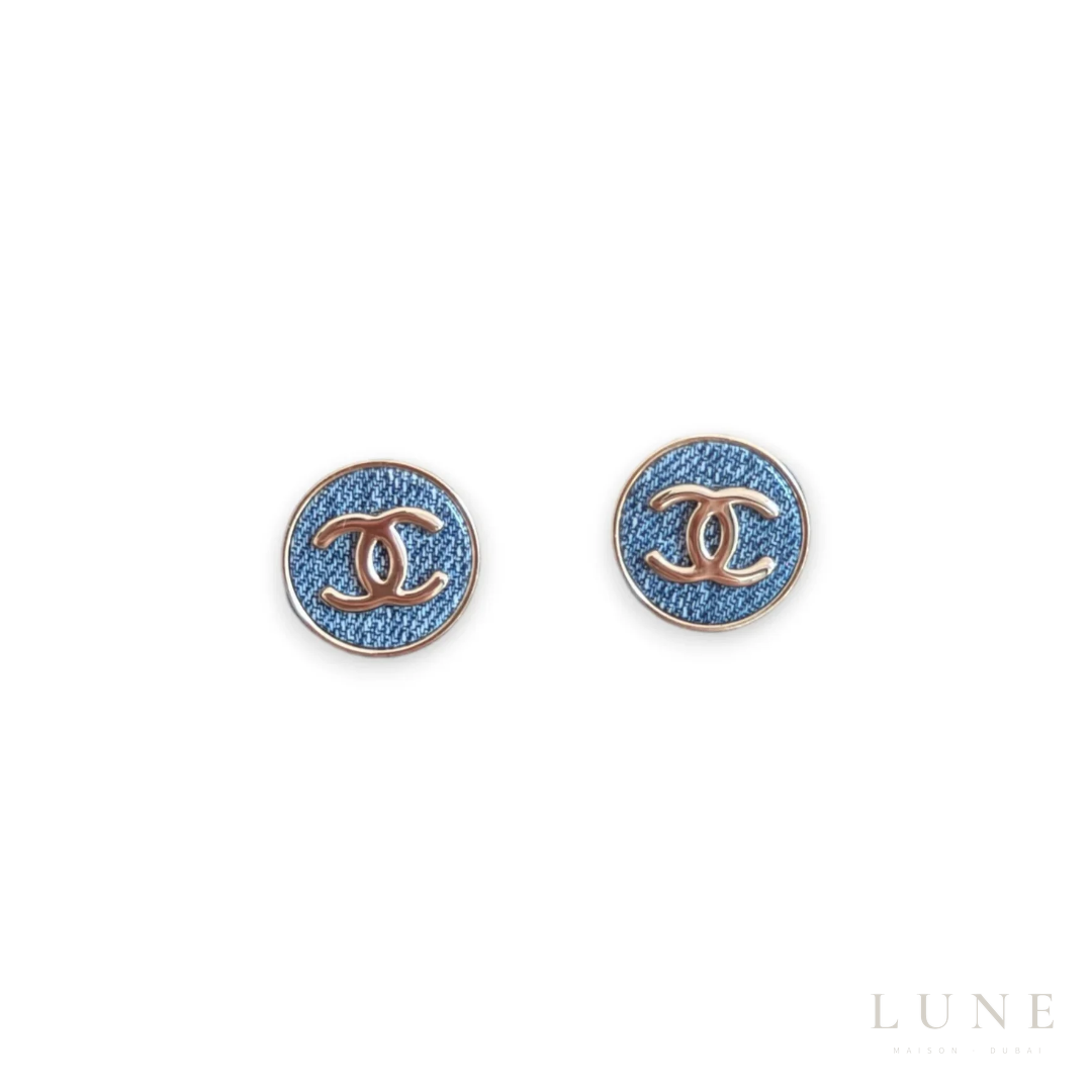 Chanel Denim Button Earrings