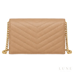 Saint Laurent Bag | (YSL) – Cassandre Matelassé Wallet on Chain (Envelope Chain Wallet) – Beige (Dark Beige – Dark Natural grain de poudre leather with gold-tone hardware)