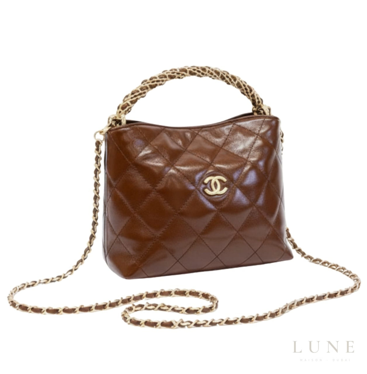 Chanel Braided Handle Chain Hobo - Brown Leather