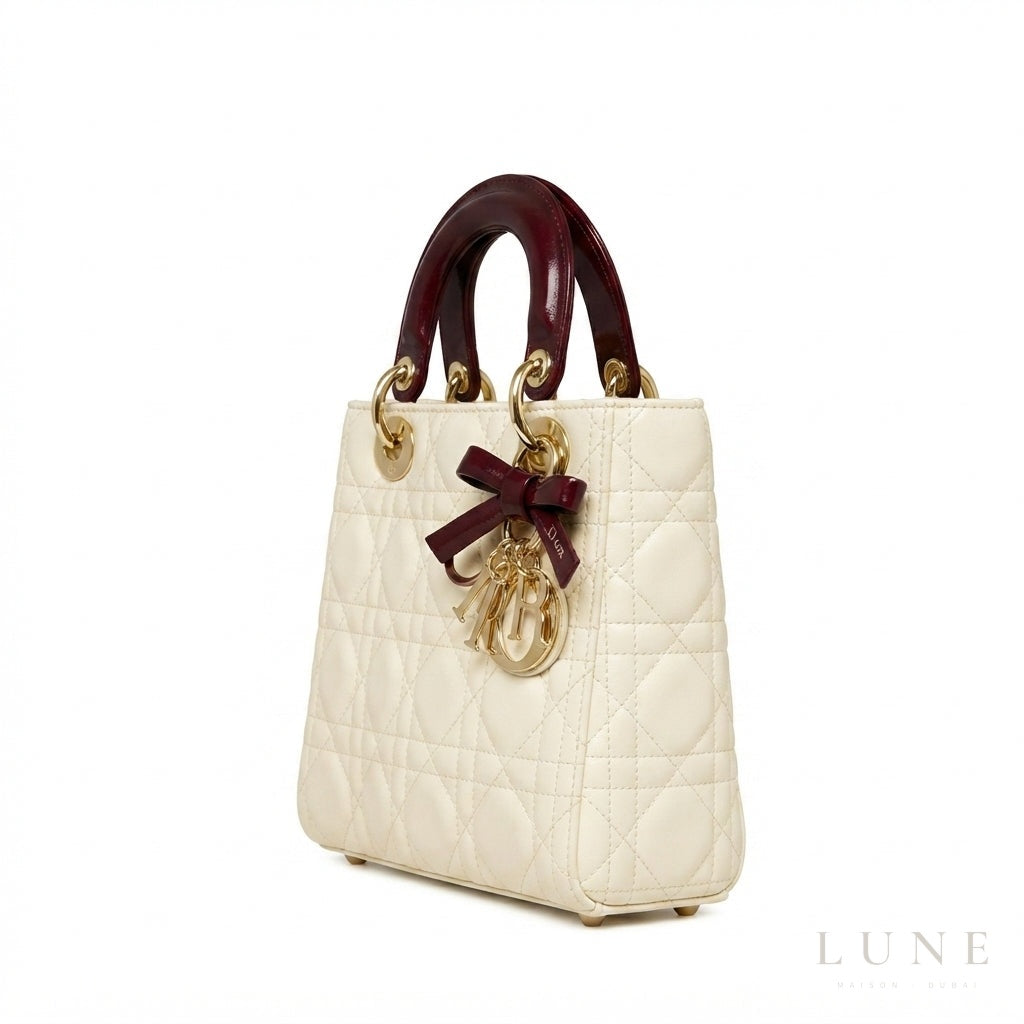 Dior Lady Dior-Style Mini Handbag – Ivory & Burgundy - View 2