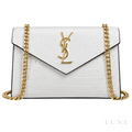 Saint Laurent Bag | (YSL) – Cassandra Medium Chain Wallet (Envelope Shoulder Bag) – White (Croc-Embossed Leather with gold-tone hardware)