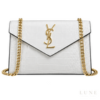 Saint Laurent Bag | (YSL) – Cassandra Medium Chain Wallet (Envelope Shoulder Bag) – White (Croc-Embossed Leather with gold-tone hardware)